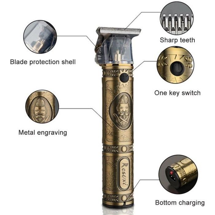  Tondeuse &agrave; cheveux/barbe &eacute;lectrique professionnelle rechargeable - Homme - Bronze - 3 r&eacute;glages de longueur 