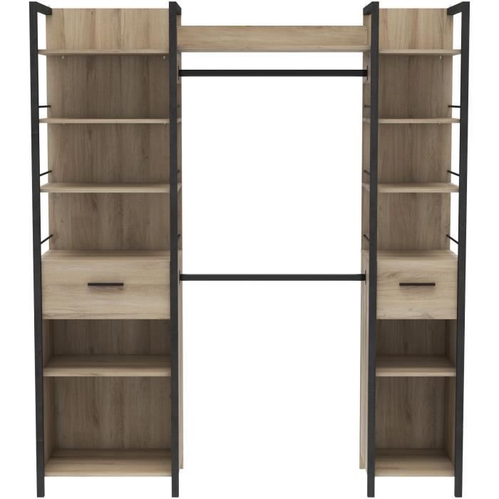 Dressing double extensible - L179 x P48 x H208 cm - Décor Chêne et noir - DEMEYERE
