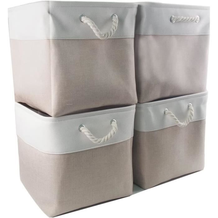 Boîtes De Rangement Tissu 33x33x33 Cm – Lot De 3 – Pliables Avec Poignées – Mangata Blanc Kaki Clair