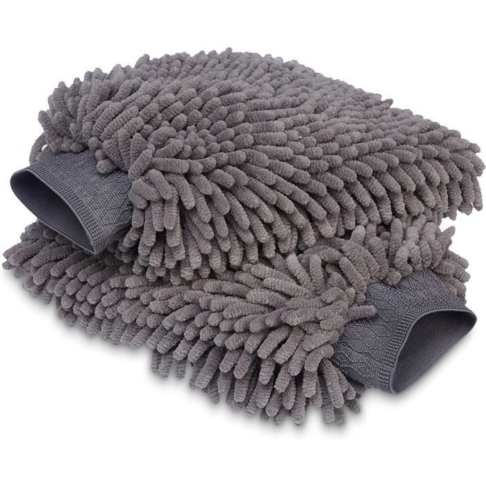 Gants De Lavage Voiture Microfibre - 2 Pièces Haute Absorption - Anti-rayures, Antibactérien - Pour Jantes, Vitres, Moto, Maison - Gris - Livraison Avec Service Client
