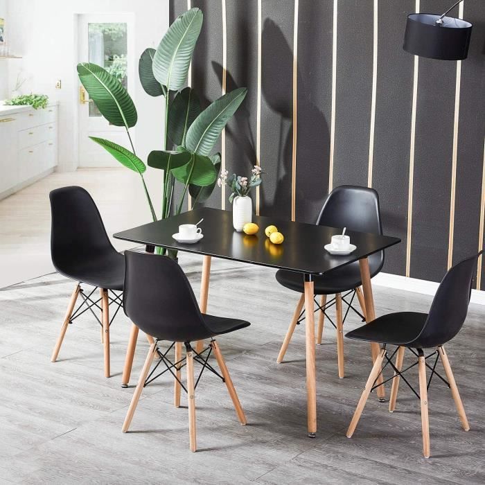 noir- chaises de salle à manger contemporain scandinave fixe croisée en métal - pieds en bois de hêtre