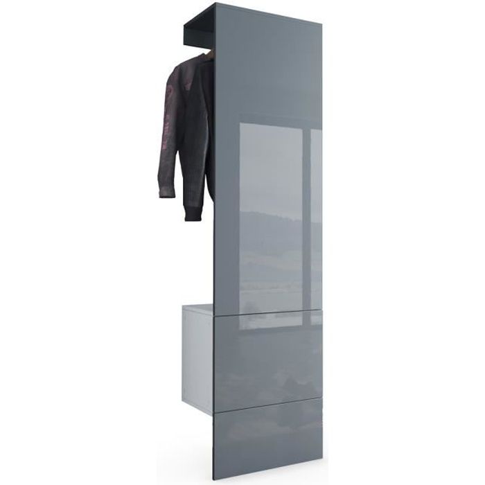 Vladon Vestiaire Garderobe Carlton Set 5 Corps en Blanc mat - Panneau portemanteau en Gris haute brillance Vladon Vestiaire Garderobe Carlton Set 5 Corps en Blanc mat - Panneau portemanteau en Gris haute brillance