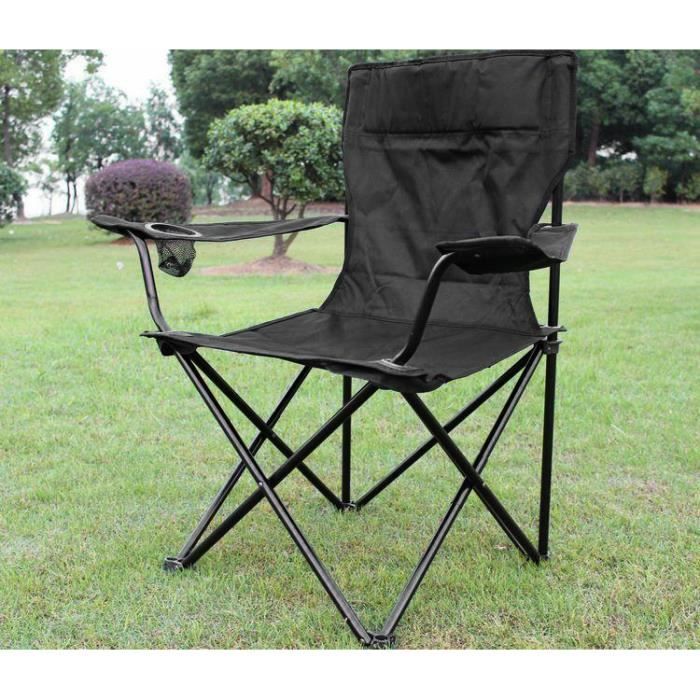 @OOBEST Fauteuil de Camping Noir Pliant multifonctionnel Avec espace de stockage de la tasse
