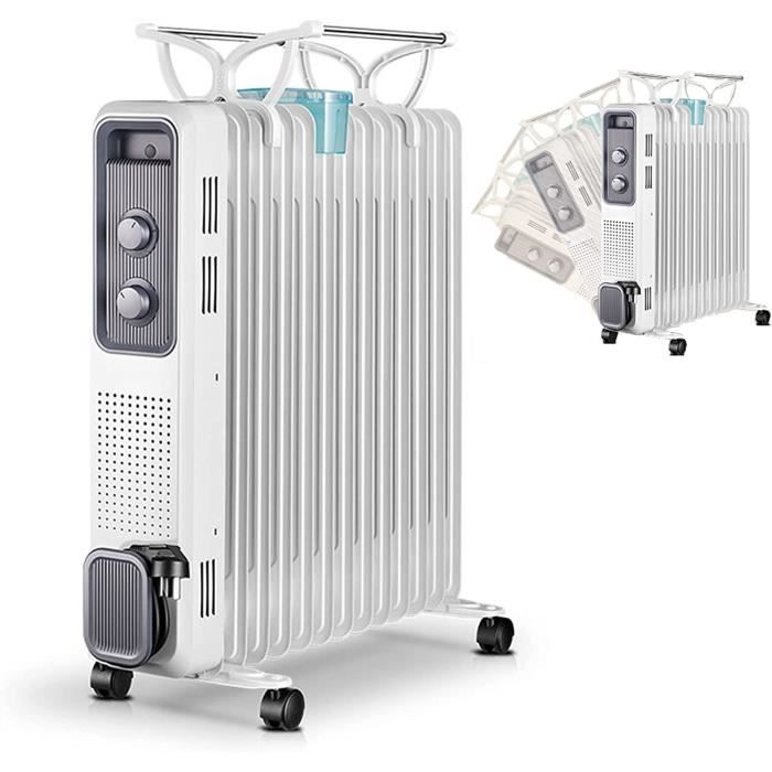 Radiateur Bain D'Huile 2000W - Chauffage D'Appoint Mobile - 3 Niveaux De Puissance - CRAZYCHIC