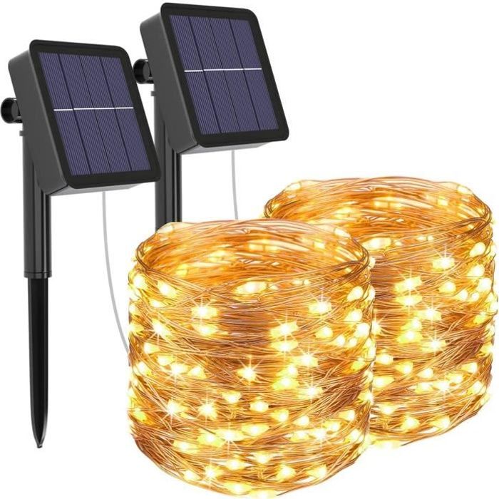 guirlande lumineuse exterieur solaire - litogo - 10 mètres - 100 lumières - lumière jaune