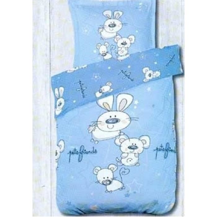 Housse De Couette Bebe Pets Friends Bleu 100x140 Cdiscount Maison