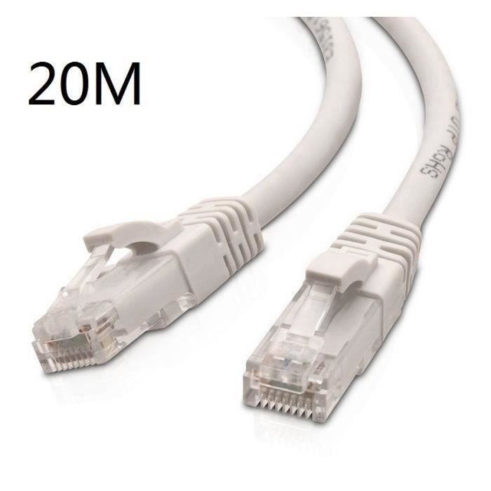 20M Blanc Câble Ethernet Plat RJ45 Cat 6 blindé @YC - Cdiscount Informatique