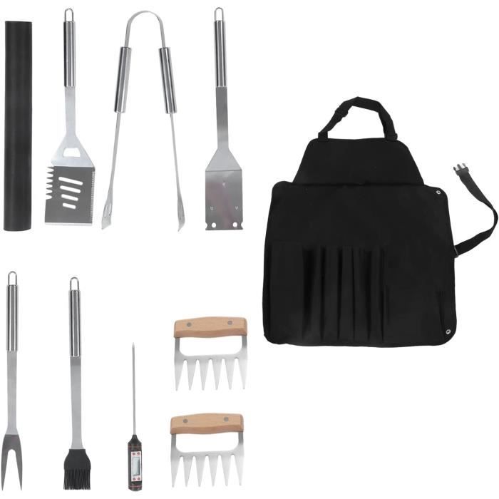 Set D'ustensiles BBQ 7-en-1 En Acier Inoxydable - Spatule Et Fourchette - Poignée Bois - Longueur 42,4 Cm - Parfait Camping, Jardin