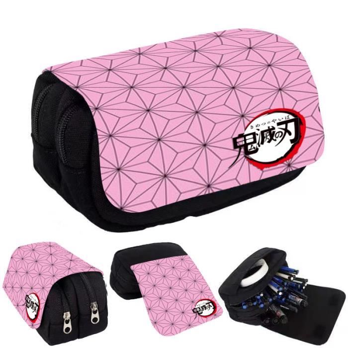 Trousse à Crayons Double Couche Demon Slayer – Grand Format 21x10 Cm – Motifs Tanjiro, Nezuko
