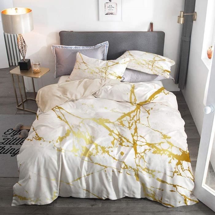 Drap Housse- Sets de Housse Couette en MicrofibreBeigeDesign Vectoriel Marbre Texture Or 1 Doux et confortable 140x200cm[4402]