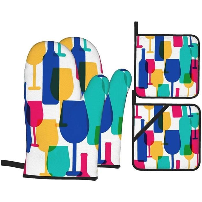 Arquiel Gants De Four & Maniques Lot De 2, 100% Coton Maniques Cuisine Gant Four Anti Chaleur Extra-Longue Pour Barbecue, Cuisine, Griller, Micro-Ondes(Branche Oiseau