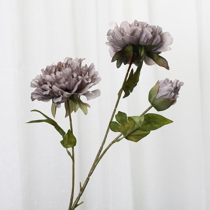 Gris - Grandes fleurs artificielles pivoines 2 têtes-branche, fausses roses  ouvertes blanches, pour décoratio - Cdiscount Maison
