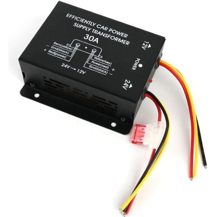 Drfeify convertisseur de puissance DC 24V à 12V Convertisseur d'alimentation de voiture 30A abaisseur de l'inverseur 24V à 12V