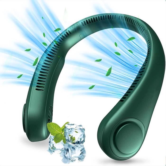 Ventilateur Cou Silencieux - BOOLING - Mini Portable Rechargeable 4000 mAh - 3 vitesses - Vert - Booling