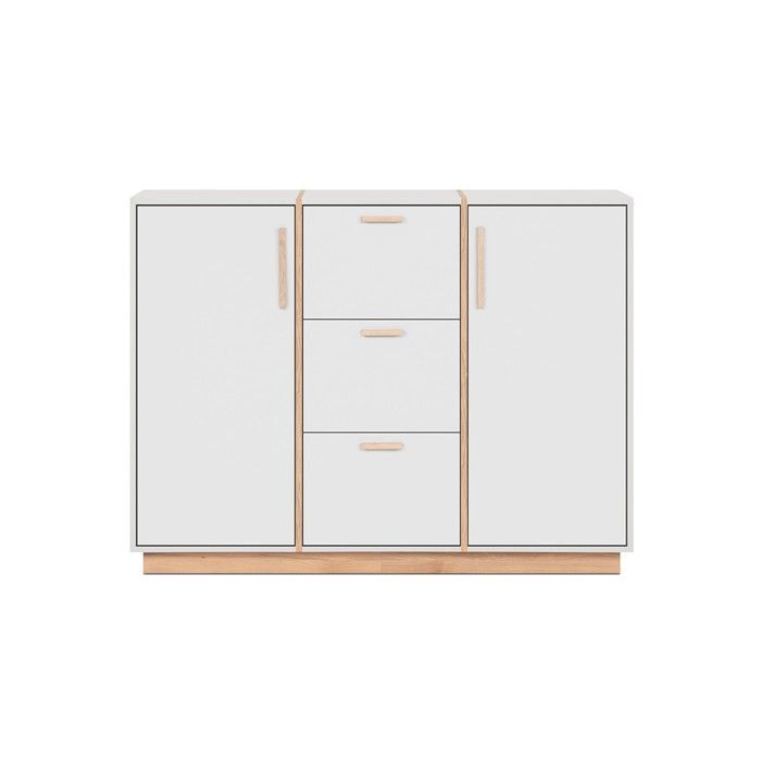 CALICOSY - Buffet 2 portes et 3 Tiroirs décor Blanc et Bois L125 cm - SPLIT - Blanc