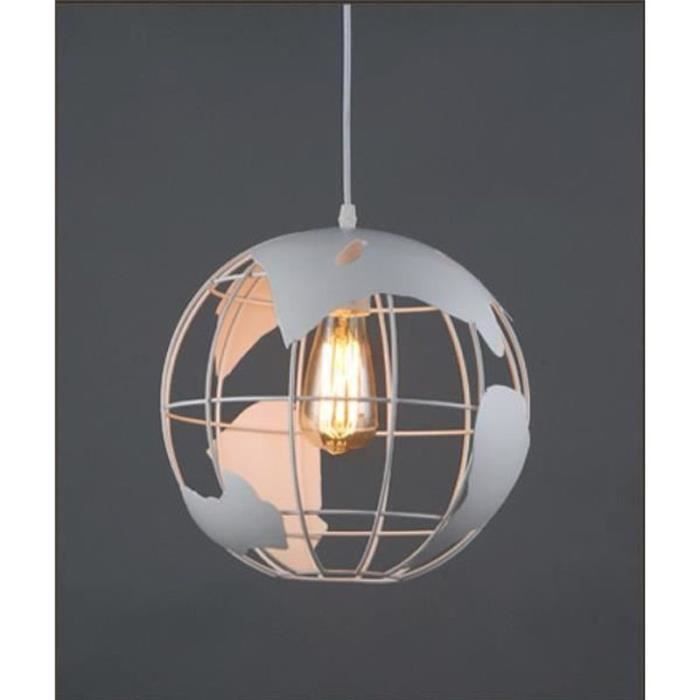 Lustre Suspension Luminaire Moderne Blanc 20cm Lustre forme Globe pour Chambre Salon Cuisine Salon