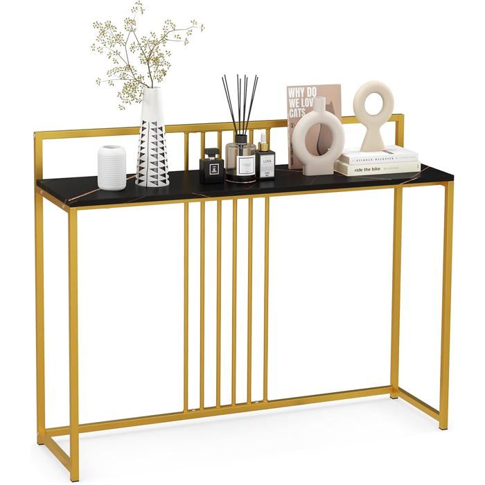 Table Console -COSTWAY- Imprimée Marbre -120 x 32 x 89 CM - Cadre en Métal Noir Meuble dentrée Style Moderne Table Console -COSTWAY- Imprimée Marbre -120 x 32 x 89 CM - Cadre en Métal Noir Meuble dentrée Style Moderne