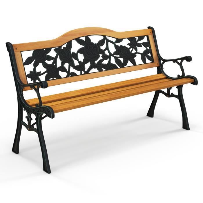 COSTWAY Banc de Jardin pour 3 Personnes Structure en Métal Moulé Dossier Accoudoirs Incurvés pour Terrasse Porche Cour Parc