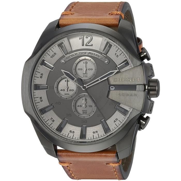 DIESEL HOMME 51MM BRACELET CUIR BOITIER ACIER INOXYDABLE QUARTZ MONTRE DZ4463