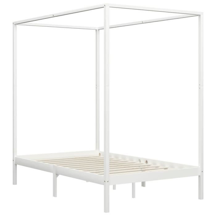 Cadre De Lit à Baldaquin En Métal Blanc 140x200 Cm - Sans Matelas | Style Industriel/Élégant