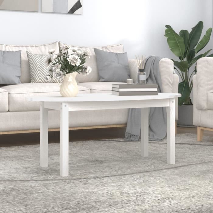 famirosa table basse blanc 110x55x45 cm bois massif de pin-343