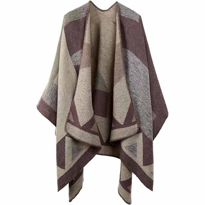 Meilleurs prix pour Poncho Châle Rétro Ouvert Femme - Plaid Imprimé Tricot Pull Manteau Gilet Large Long Pancho Tartan Style Capuche ,Beige