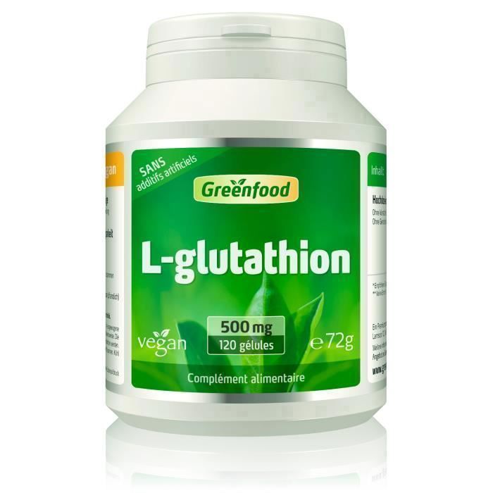 Greenfood L-Glutathion, 500 mg, dose leve, pur, 120 glules, vegan. Sans additifs artificiels. Sans OGM. Glules vgtales. - Cdiscount Sant - Mieux vivre Greenfood L-Glutathion, 500 mg, dose leve, pur, 120 glules, vegan. Sans additifs artificiels. Sans OGM. Glules vgtales. - Cdiscount Sant - Mieux vivre