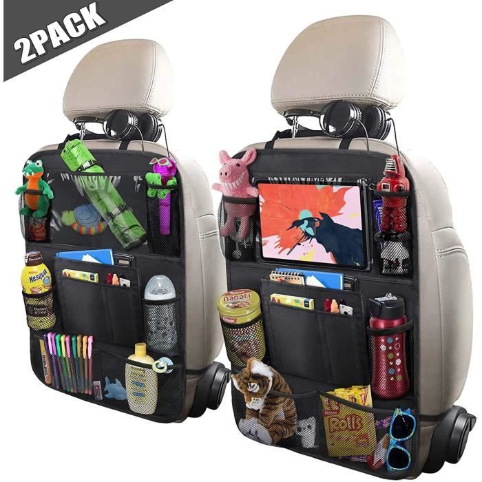 Leap-G Organisateur De Voiture Protecteur De Siège Arrière Kick Mats Protection Siege De Voiture avec 4 Grands Compartiments De Rangement Sac De Rangement Multi-Poche pour Siège 