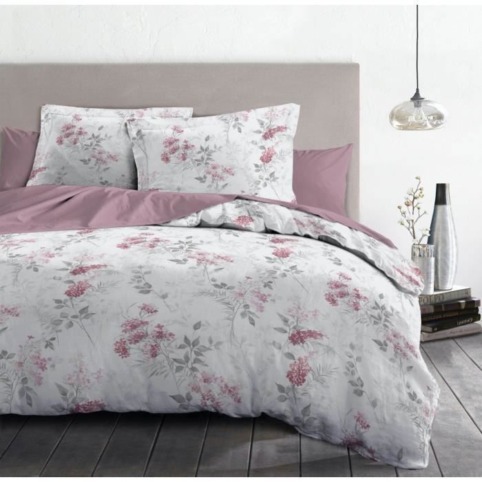 Parure de Draps Coton 240x300 cm POMPADOUR - Rose/Blanc - 100% Coton - 2 Personnes Parure de Draps Coton 240x300 cm POMPADOUR - Rose/Blanc - 100% Coton - 2 Personnes