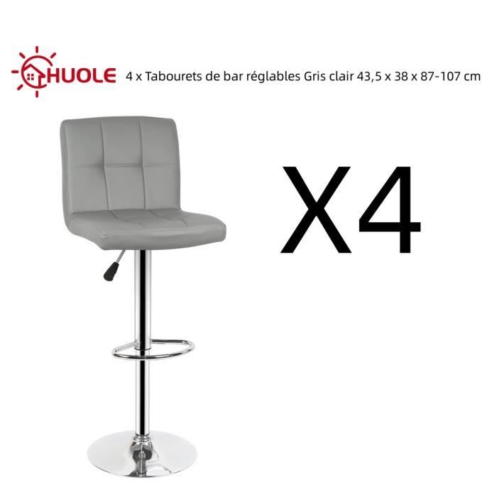 Lot 4 Tabourets De Bar Pivotants Réglables – Hauteur 80-100 Cm, Siège Confortable Blanc/Noir