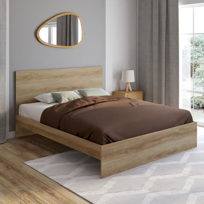 idmarket lit double omaha avec tête de lit et sommier 160 x 200 cm hêtre