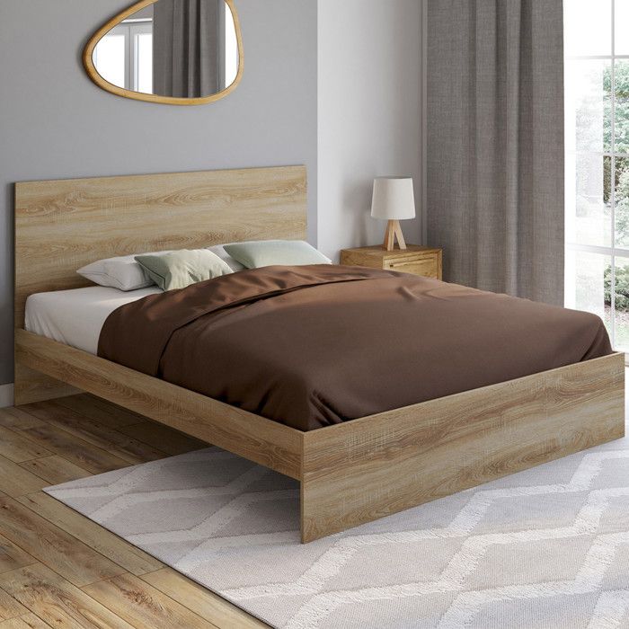 IDMARKET Lit double OMAHA avec tête de lit et sommier 160 x 200 cm façon hêtre