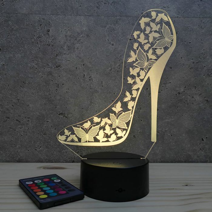 Lampe 3D Talon Haut Avec Télécommande - Veilleuse LED Multicolore, Fabriqué En France, Câble USB Inclus
