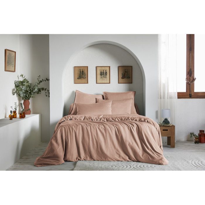 Pack complet housse de couette Lysandre toutes dimensions Lyocel Leffet Papillon - 160x200 - Lysandre Blush