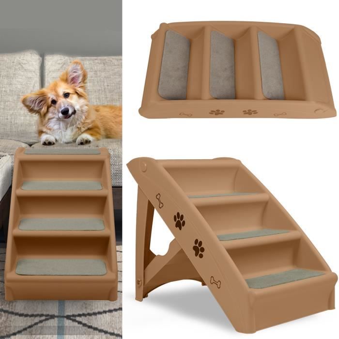 Comparer les prix de LZQ Escalier pour Chien Chats Pliables avec Marche antidérapantes à 4 Niveaux, en plastique PP,  pour escalade et grattage, Brun