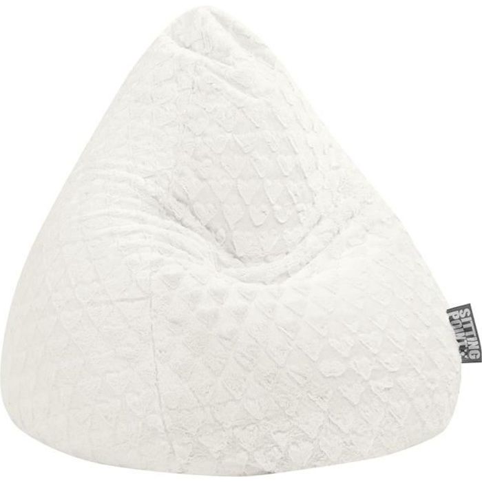 Pouf en peluche Fluffy Hearts XL blanc - SITTING POINT - 70x110 cm - pour adulte - intérieur
