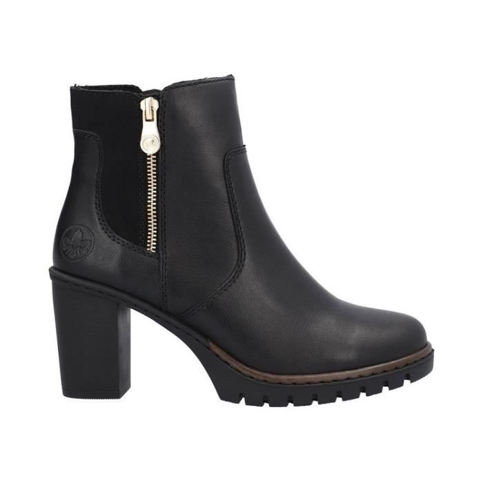 Bottines Femme RIEKER Y2557 Talon compense 7cm Fermeture a zip Cuir noir