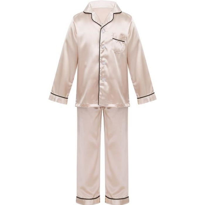 Bébé garçon Filles Pyjama Ensemble à Manches Longues boutonné vêtements de Nuit vêtements de Nuit Enfants Haut en Satin Pantalon Tenue Ensemble 2 pièces