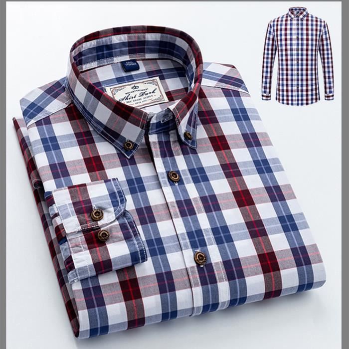 Importé - Chemise Coton À Carreaux Homme Manches Longues