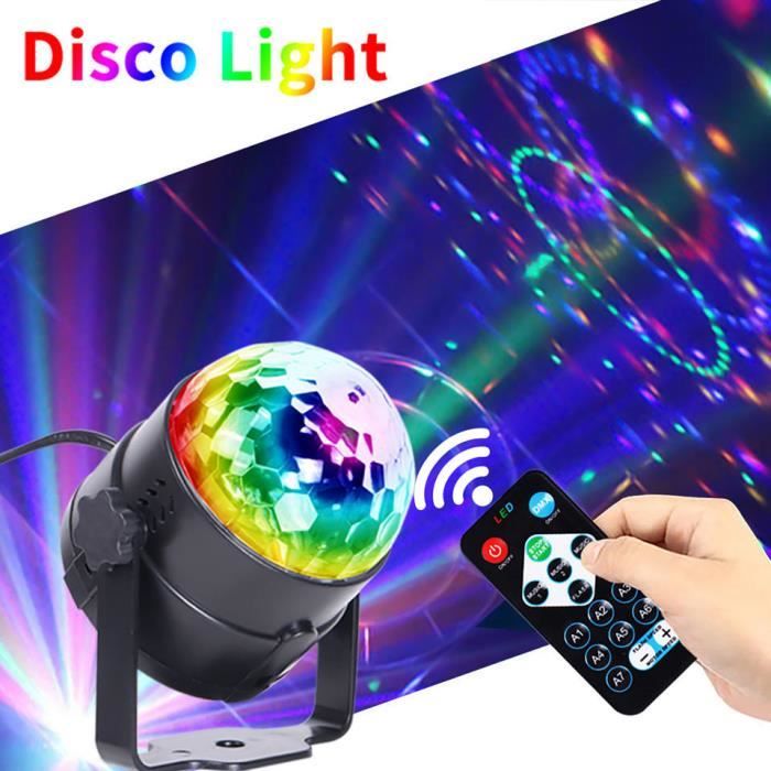 Lampe de Scène, 5 Couleur Boule à Facette avec Télécommande LED 7 RGB avec  Télécommande Jeux de Lumiere Commande Sonore Boule [2]
