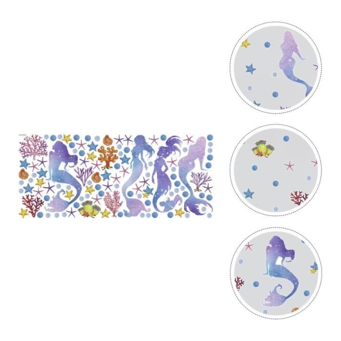 Sticker Mural Sirène Ariel - Autocollant Princesse Animaux Marins - Décoration Chambre Enfant Fille