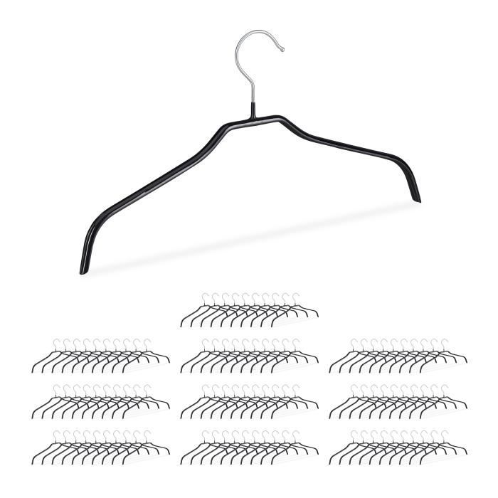 100x Cintres antidérapant en set, Revêtement caoutchouc, Cintres métal  chemises, Crochet 360°C, 42 cm, noir - 4052025293857 - Cdiscount Maison