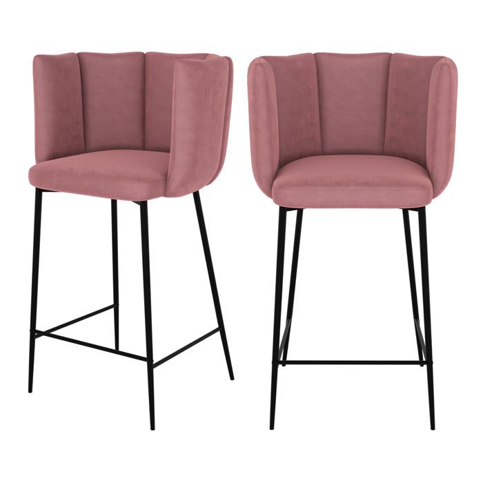 Lot de 2 chaises pour îlot central 67 cm en velours vieux rose - Rosy - Maison Pavane