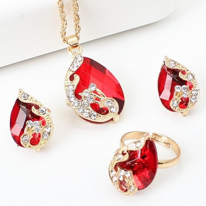 RMEGA Coffret Bijoux Luxe Parure Bijoux Collier et Boucle d’Oreille Pour Femme Mariage Plaqué Or et Zircon Saint Valentin Cadeau