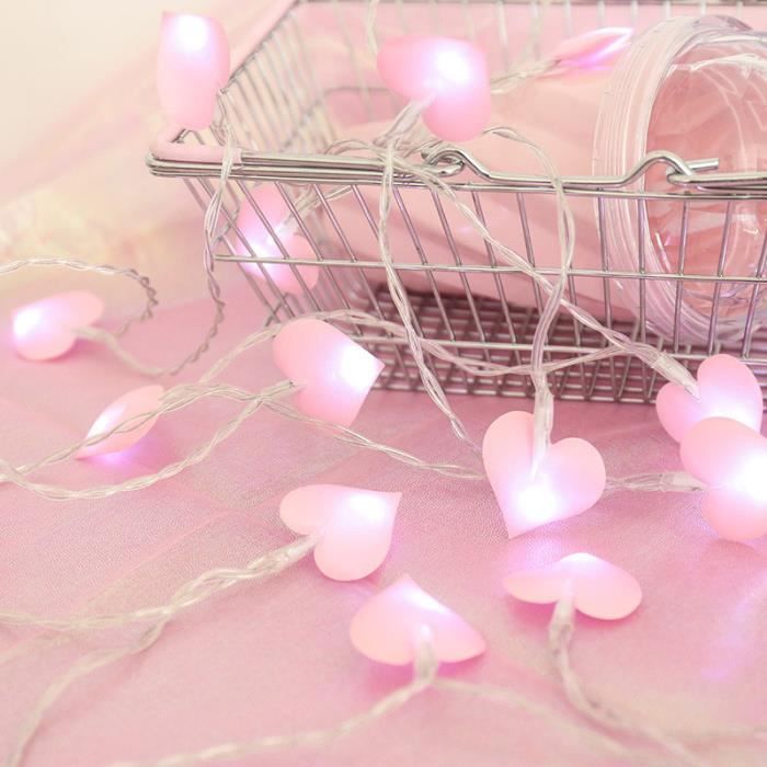 Lampe de décoration de guirlande lumineuse avec lumière blanche -1 5 m 10 LED forme de coeur damour rose alimenté par batterie
