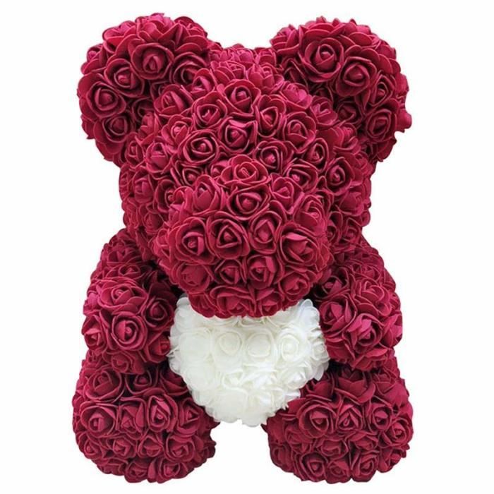 25 cm Ours de fleur de rose rouge joue des cadeaux d'ornements pour la Saint  Valentin Vieux rouge - Cdiscount Maison