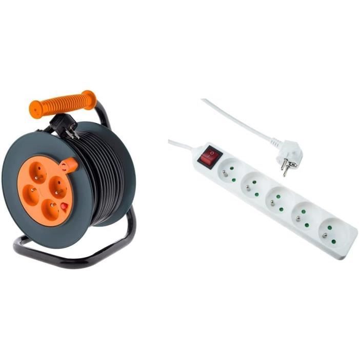 Enrouleur électrique Dhome 25 Mètres - 4 Prises - 3x1.5mm² 16A - Avec Poignée - NEUF