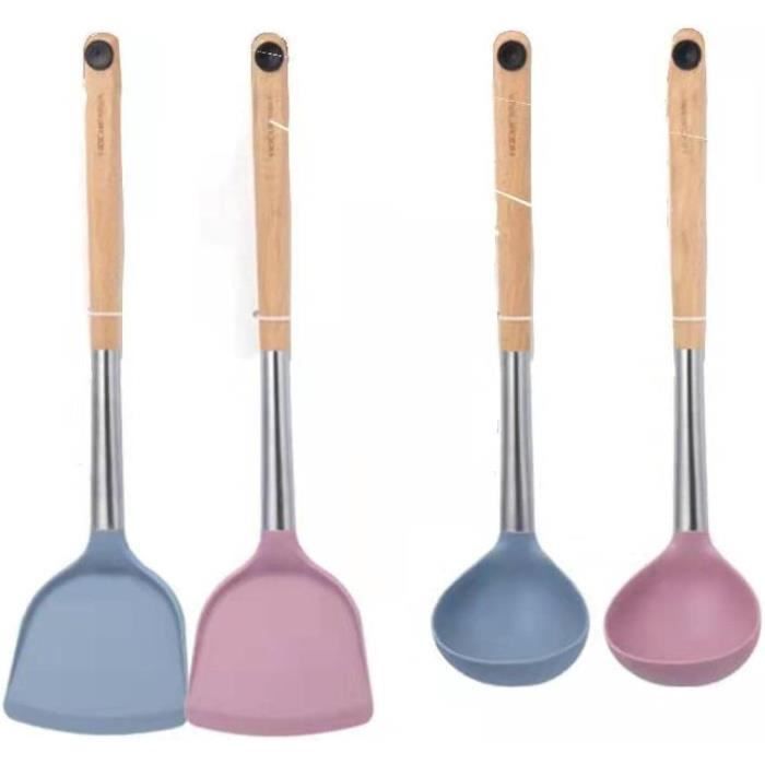 Aoresac Lot 12 Ustensiles Cuisine Silicone + Acier Inox – Set Antiadhésif Avec Support, Poignées Inox, Noir