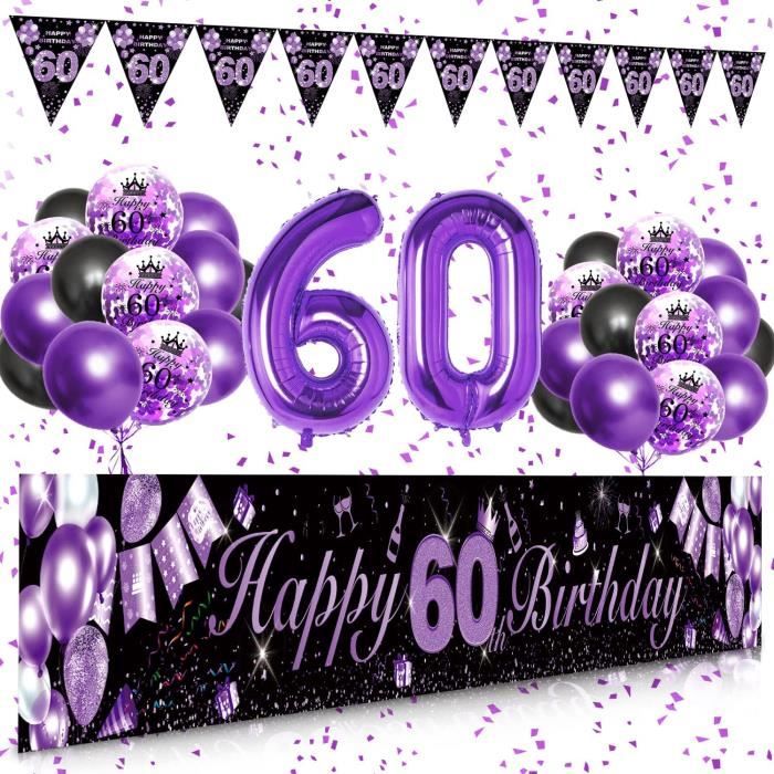 Bannière 60e Anniversaire Noir Et Or – Tissu 185x90 Cm – Œillets En Cuivre – Décoration Murale/jardin – Corde Incluse