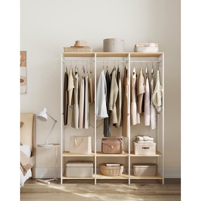Armoire Vêtements Portable Pliable avec Tringle Crochet Amovible 40 x 141 x 180 cm Beige Naturel